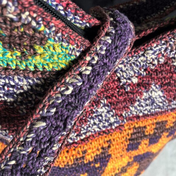 Colourful knit handmade artisan made crossbody bucket  bag purse - Picture 4 of 16